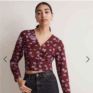 Madewell V-Neck Button-Front Shirt, Cabernet Floral, NWT